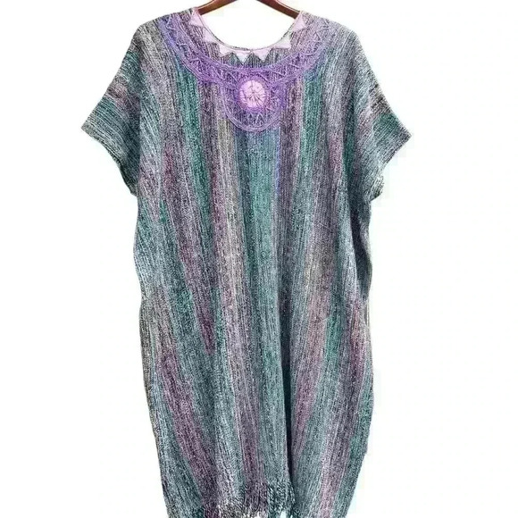 Vintage handmade Blind Bay boho thick embroidered colorful striped Shawl fringe - Picture 2 of 5